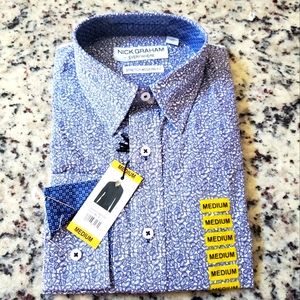New Mens Nick Graham Everywhere stretch modern fit long sleeve  dress shirt